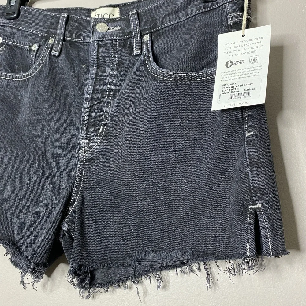 Etica Women Sz 28 Haven Relaxed Button Fly Shorts Cut-off Distressed Black Pearl